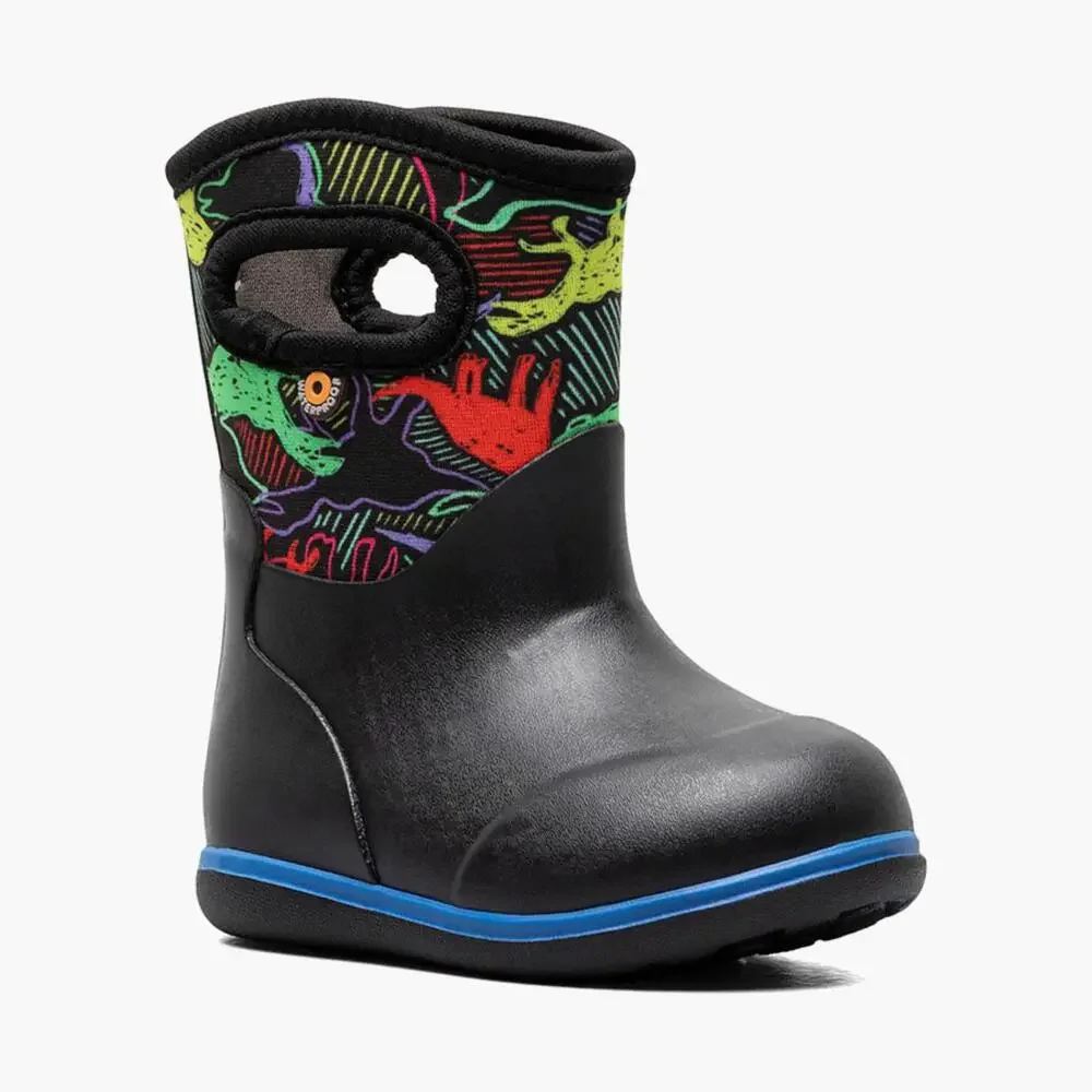 Bogs Classic Neon Dino 73095I-009 Toddler 4M Black Waterproof Rain Boots HAM661